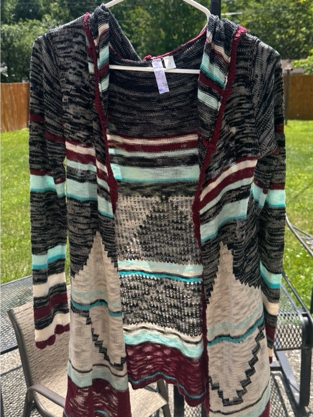 Francesca’s Alya Tribal Striped Hooded Cardigan Sweater S
